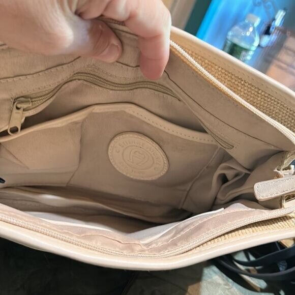 Etienne Aigner Beige & Cream Crossbody Bag With Adjustable Strap Woven Jute Logo - Picture 7 of 7